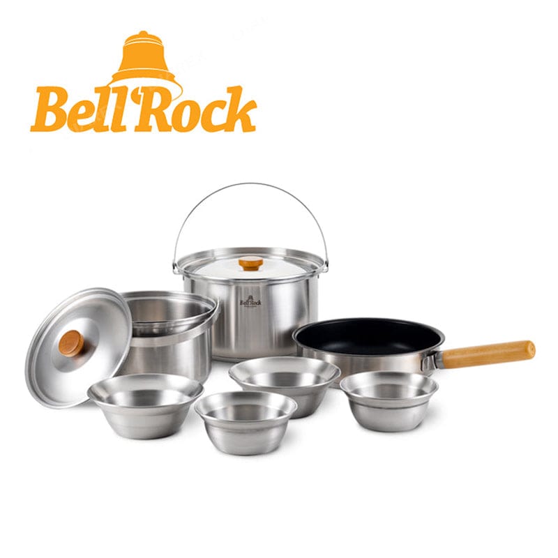 【韓國Bell'Rock】 S9 複合金不鏽鋼戶外炊具10件組 20cm (附收納袋) 經典2-3人露營套鍋組 手把可拆平底不沾鍋 不鏽鋼套鍋餐具組 | Bell'Rock | citiesocial | 找好東西