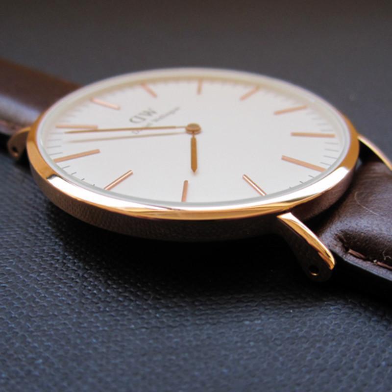 瑞典 Daniel Wellington Bristol 深棕色皮革錶帶 玫瑰金錶框 男錶 40mm