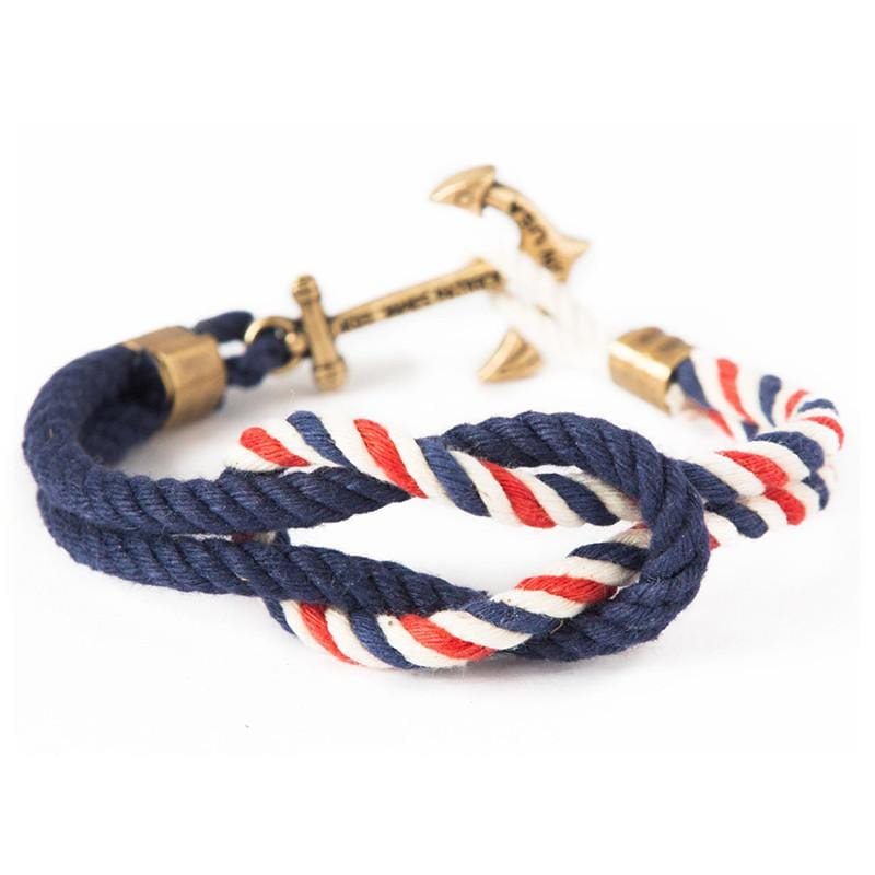 American Coast 古銅仿舊船錨造型 水手繩結手環 - 紅白深藍