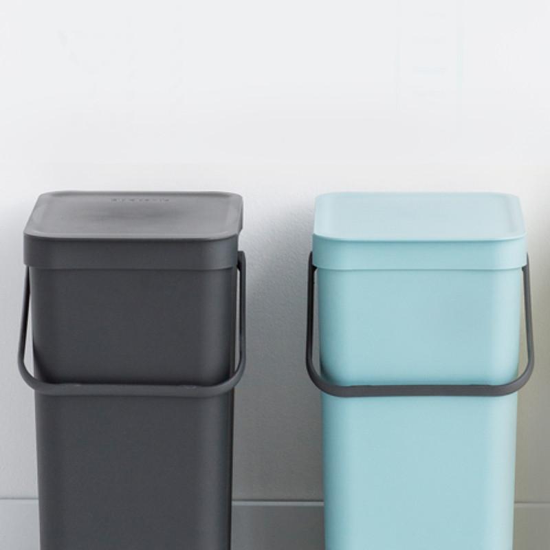 多功能餐廚置物桶兩件組(12L) - 薄荷藍+灰色