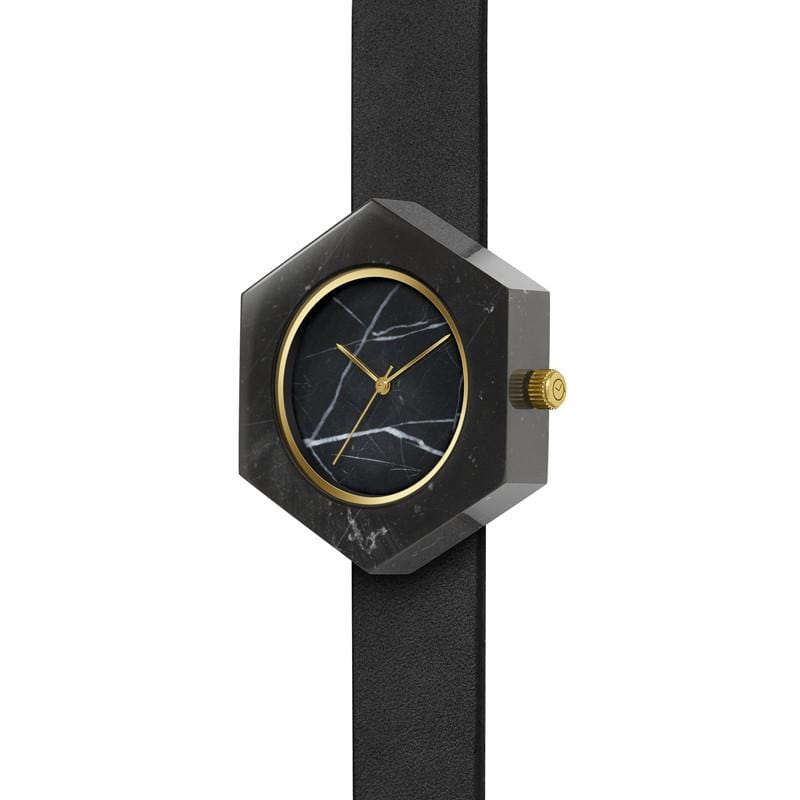 Mason Collection 六角形大理石手錶 - 黑大理石(黑錶帶)