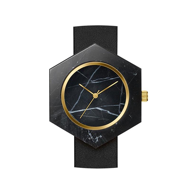 Mason Collection 六角形大理石手錶 - 黑大理石(黑錶帶)