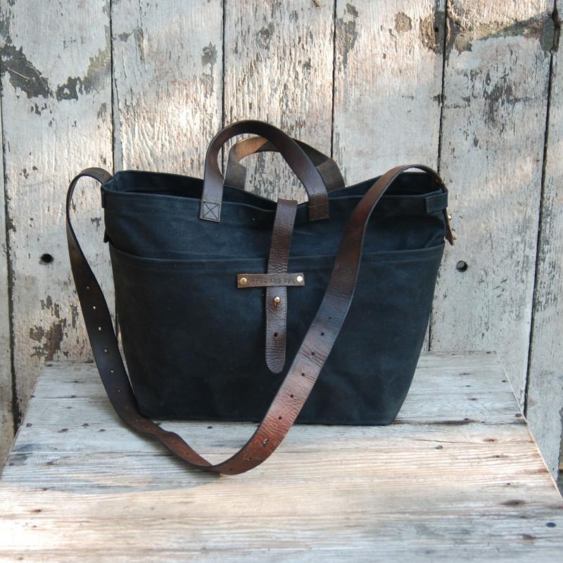 Waxed Canvas Tote 帆布托特包 - 炭灰