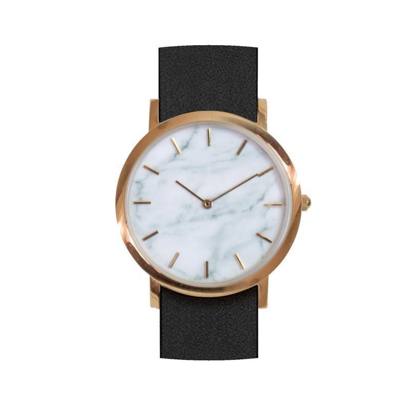 Classic Watch 經典款大理石手錶 - 白大理石(黑錶帶)