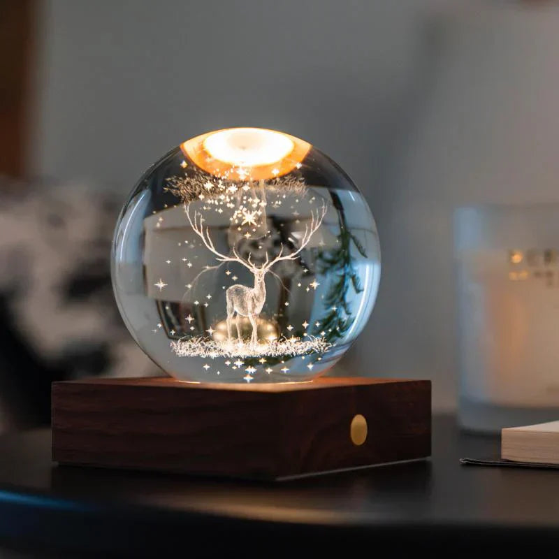 3D 雷射雕刻原木水晶燈