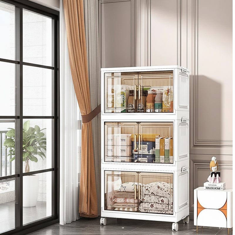 42面寬摺疊前開式三層收納櫃-附滑輪 兩色選 02441