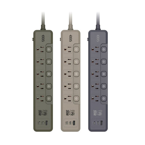 5開5插1USB+2Type C PD 35W 快充延長線 1.8米 V2 HPS2553 (3色可選)