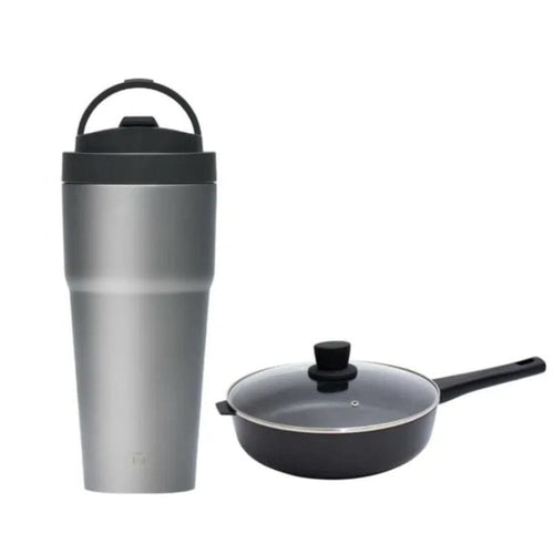 Ti 純鈦渾圓杯770ml-AllDay隨行款 (抗熱款) (附Tritan扭扭彈跳粗吸管) +艾樂花崗岩萬用不沾平煎鍋24CM
