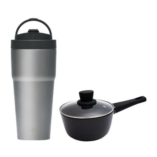 Ti 純鈦渾圓杯770ml-AllDay隨行款 (抗熱款) (附Tritan扭扭彈跳粗吸管) +艾樂花崗岩萬用不沾鍋-奶鍋16CM