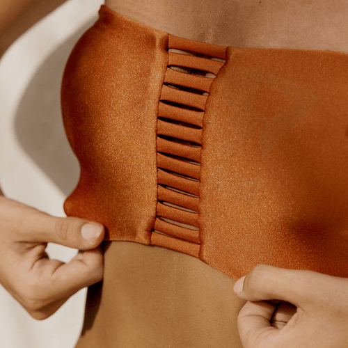 複膚/珠光 ~ 彈力繩結比基尼 - 琥珀橘