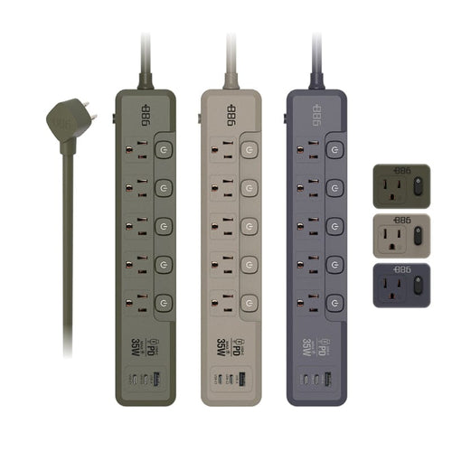 超值組 5開5插 PD 35W 快充延長線 1.8米 V2 + 1開1壁插 V2
