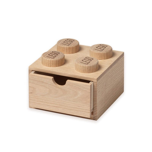 LEGO樂高木製桌上型四凸抽屜收納箱(淺色橡木)