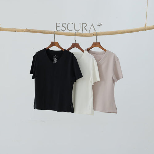 清輕V領女性短袖上衣