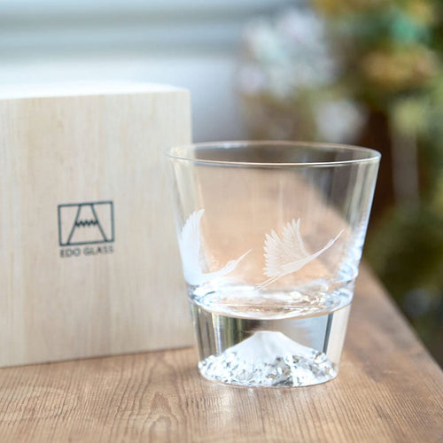 日本製富士山雕花威士忌杯-親子鶴