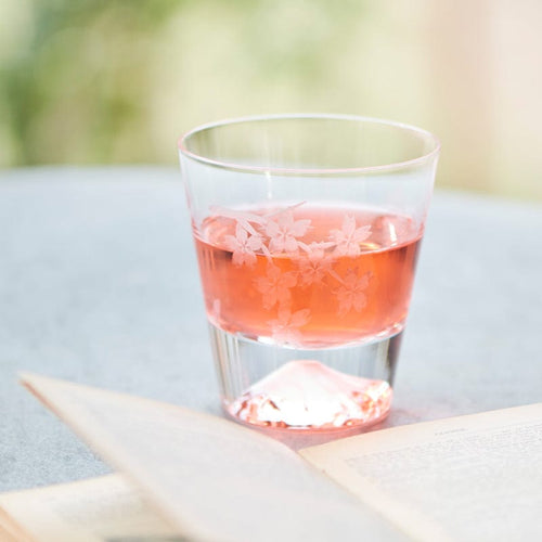 日本製富士山雕花威士忌杯-櫻花豪華款