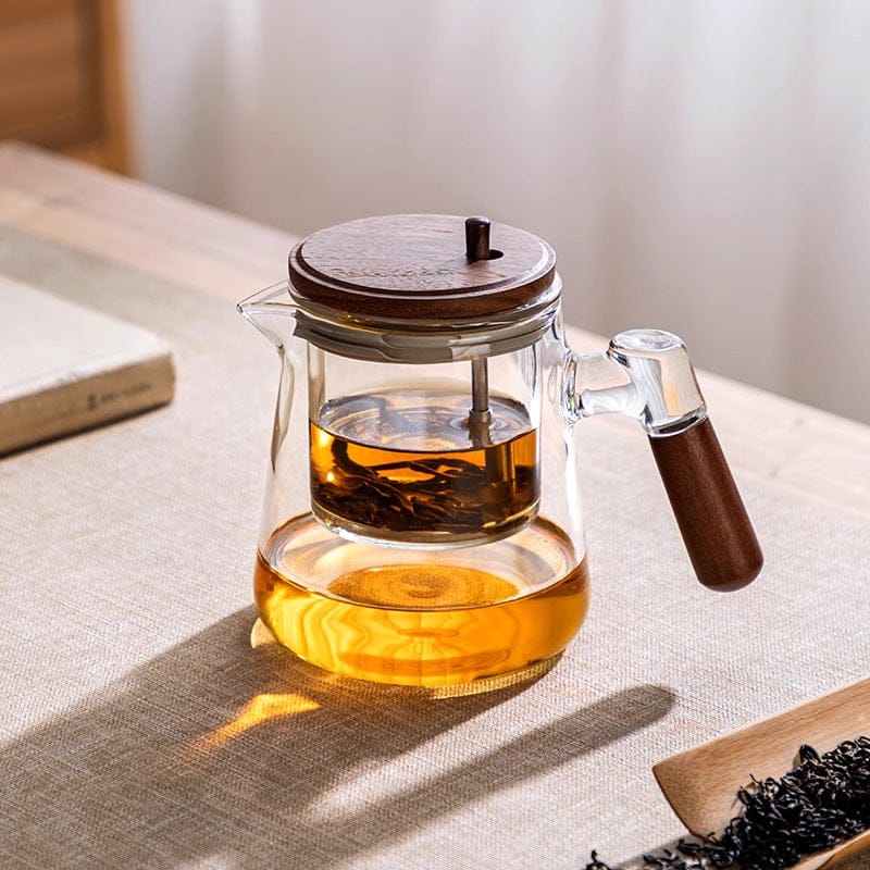 胡桃木高硼矽玻璃飄逸壺900ML_一鍵茶水分離| APEX | citiesocial | 找