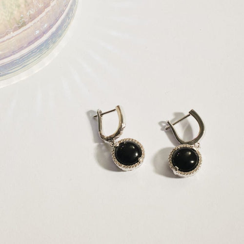 深邃之夜黑寶石鑽圈耳環