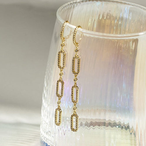 方形圓角鑽飾垂墜式耳環