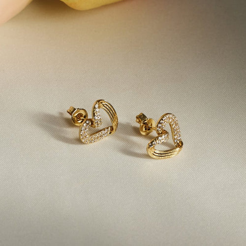 愛心扭結微立體半圈鑽耳環