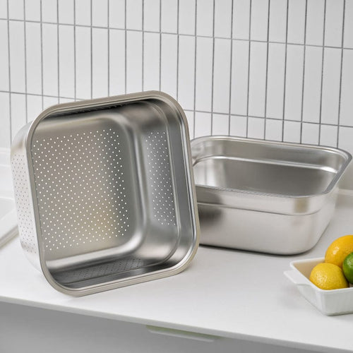 8L大容量方形SUS304不鏽鋼調理＋瀝水盆2件組