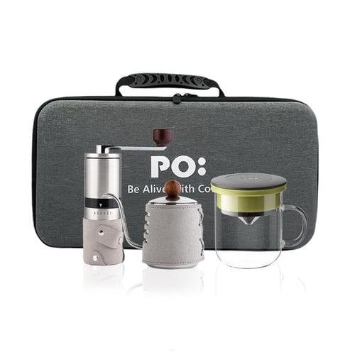 旅行咖啡手提三件組(手沖壺-共2色/咖啡磨2.0/玻璃杯350ml-共4色)