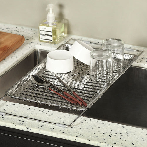 可伸縮不鏽鋼多孔設計廚房水槽蔬菜瀝水架