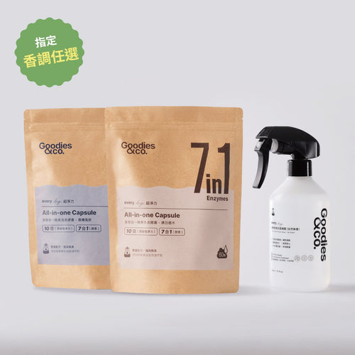 【氣味剋星雙霸組】超淨力除臭洗衣膠囊（60入/袋裝）x2＋織物除臭抗菌噴霧_香調任選x1