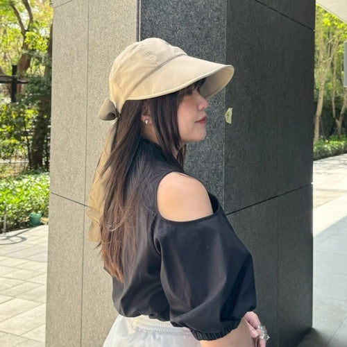 遮光遮熱抗UVA防曬蝴蝶結鴨舌帽-多色