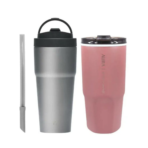 Ti 純鈦渾圓杯770ml-AllDay隨行款 (抗熱款) (附Tritan扭扭彈跳粗吸管) +艾樂陶瓷冰壩杯800ml