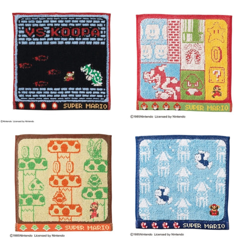 超級瑪利歐無撚系刺繡方巾(25×25cm)-決戰4入組