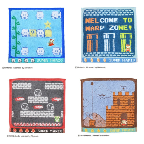 超級瑪利歐無撚系刺繡方巾(25×25cm)-闖關4入組