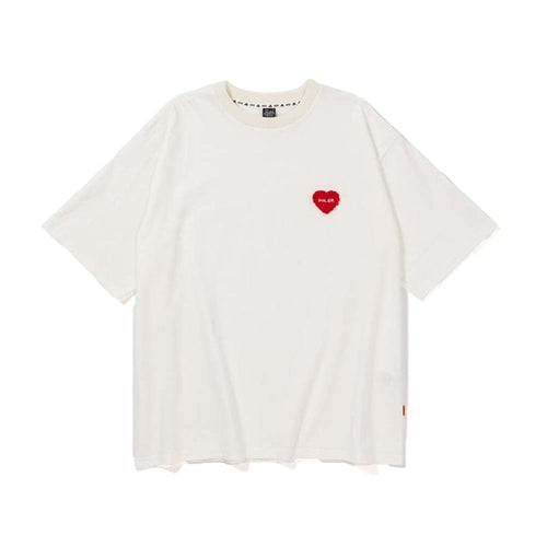 日本限定 水洗毛絨愛心刺繡 Tee / 白色