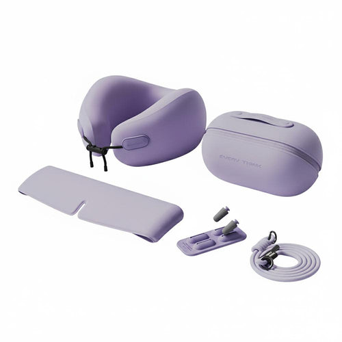 旅行出遊三件組  (捲捲U型枕+好眠眼罩+降噪耳塞)  附專屬收納包+掛繩 時尚出行 多色可選