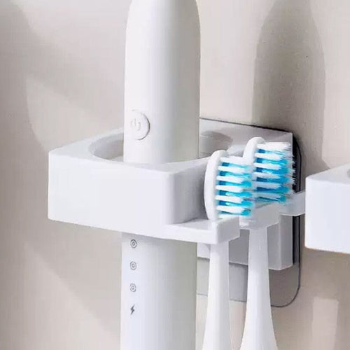 免鑽釘無痕壁掛浴室用牙膏/梳子/電動牙刷收納架-3入