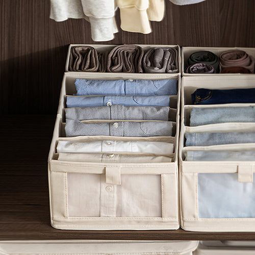 6分隔布藝摺疊式分類收納盒(附透窗)-L-3入