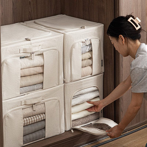 雙開兩用折疊式衣物收納箱(附透窗)-55L-3入