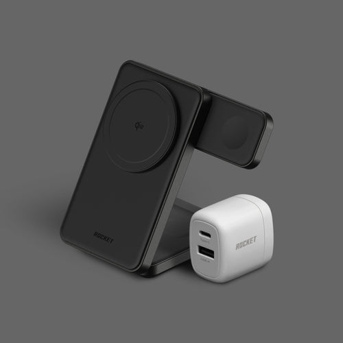 nopea Qi2 三合一折疊無線充電器 + R1 30W GaN PD 快充雙孔充電器