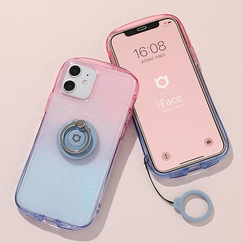 日本 iFace iPhone 14 Look in Clear Lolly 抗衝擊透色糖果保護殼 - 藍寶蜜桃色