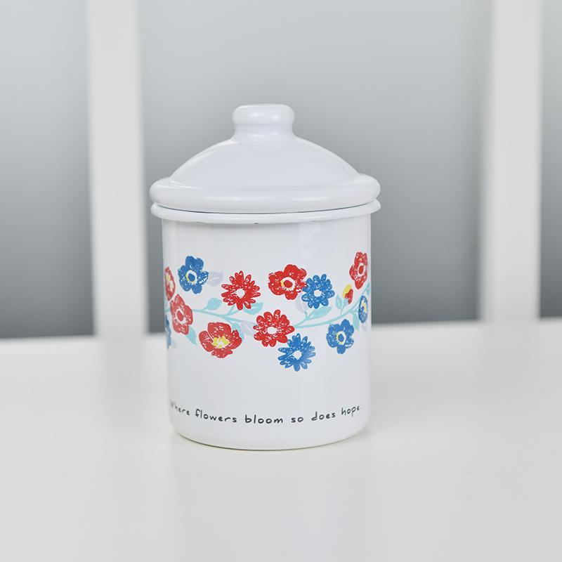 日本原裝進口 北歐系列琺瑯置物罐-花彩白