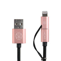 蘋果認證 Lightning & Micro USB To USB Cable 傳輸充電線-玫瑰金色