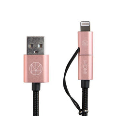 HOMI - 蘋果認證 Lightning & Micro USB To USB Cable 傳輸充電線-玫瑰金色