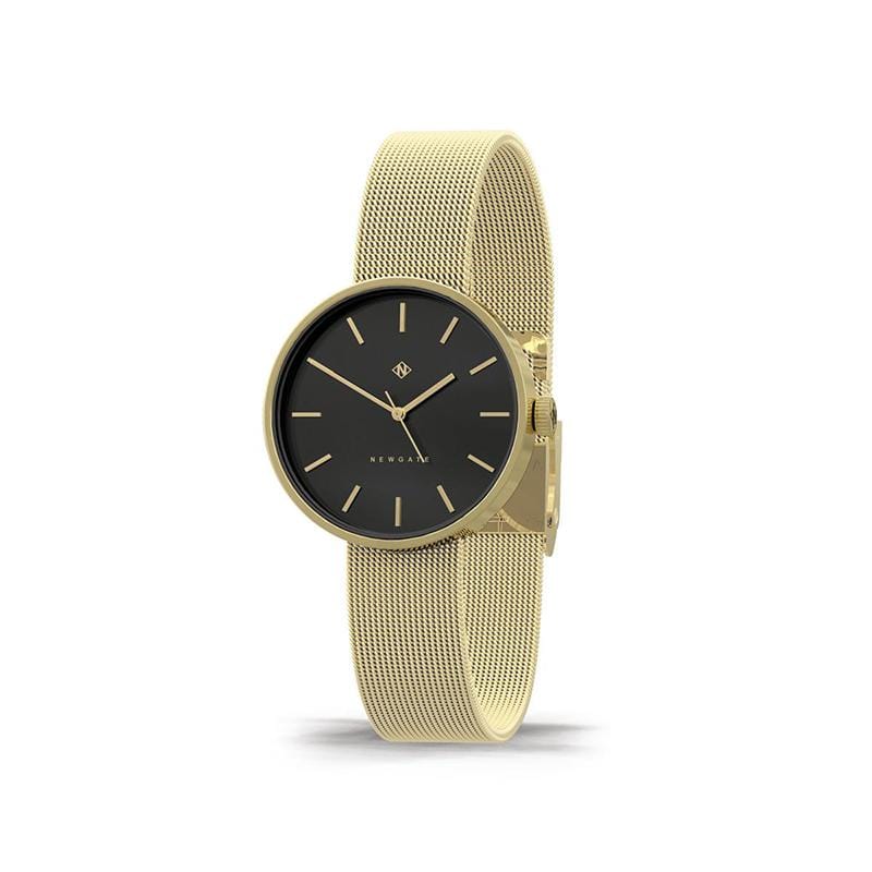 ATOM-時尚金-黑色錶面-不鏽鋼米蘭帶-32mm