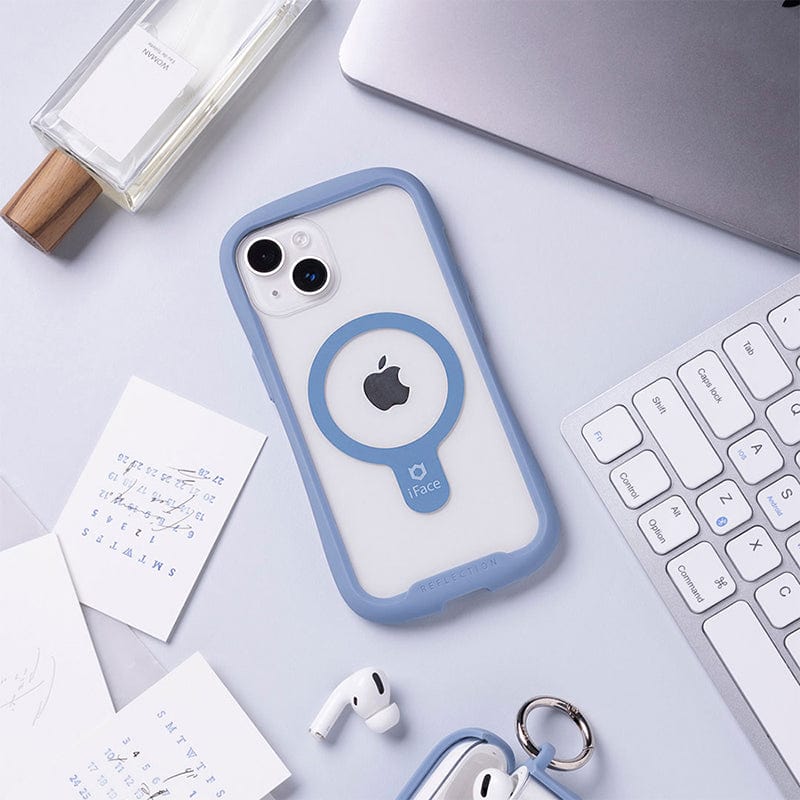 iPhone 15 Reflection MagSafe 抗衝擊強化玻璃保護殼 - 莫蘭迪藍色