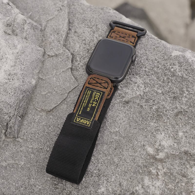 Apple Watch  EDC-34 戰術尼龍混搭真皮皮革運動錶帶 (42/44/45mm 適用1-7代)