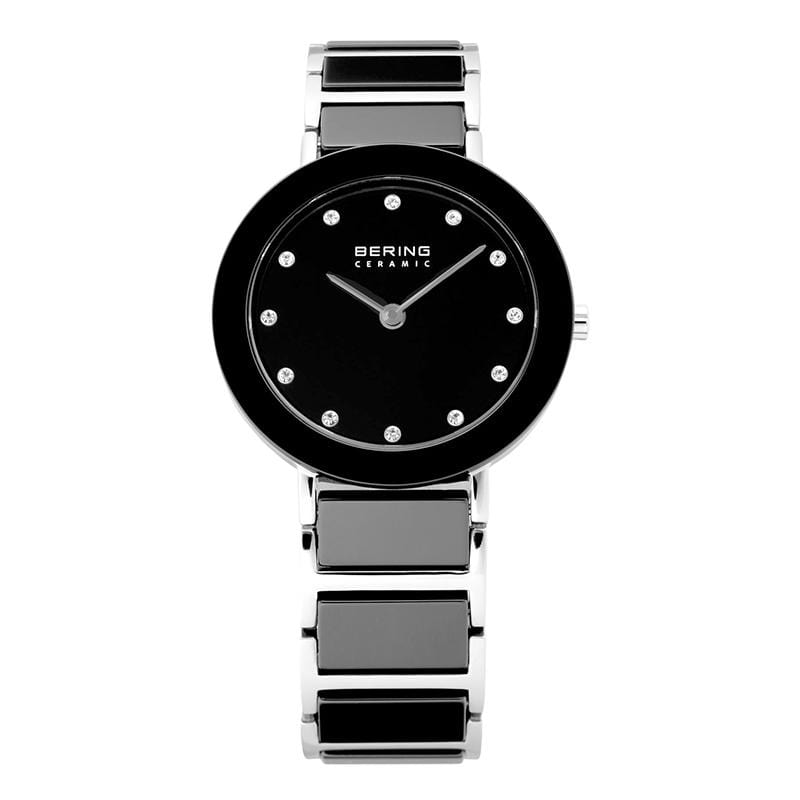 晶鑽刻度陶瓷錶系列 黑銀色手錶29mm  11429-742
