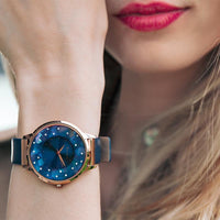 Finesse晶鑽錶面簡約刻度皮革系列 星辰藍38mm E117-L477