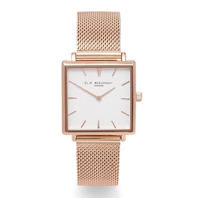 BAYSWATER系列 白錶盤x玫瑰金錶框米蘭錶帶手錶 28mm  EB818 Rose/White