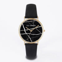 【女款】Carrara Marble皮革腕錶-黑面黑銀框