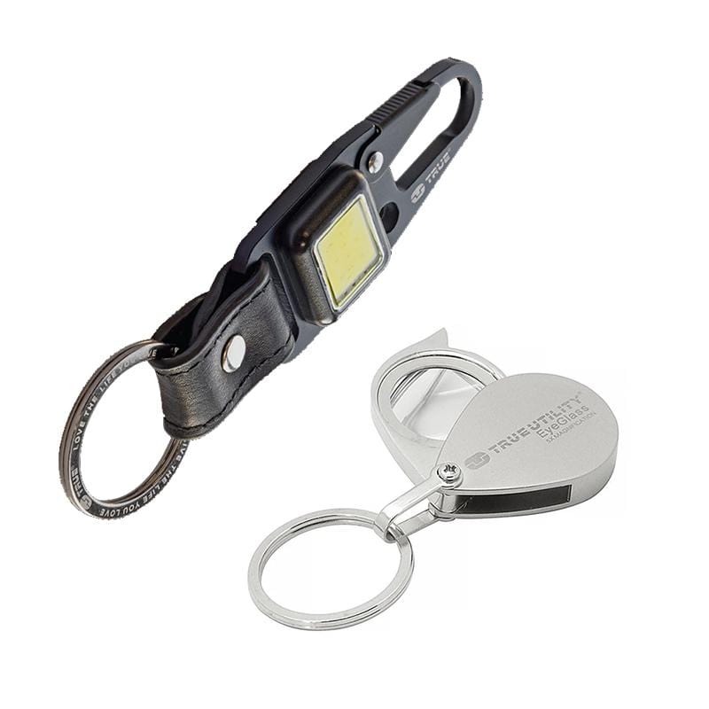 獨家優惠組合：英國多功能充電型LED鈕扣燈鑰匙圈+ 隨身放大鏡鑰匙圈(TU590+TU234)