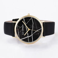 【女款】Carrara Marble皮革腕錶-黑面黑銀框